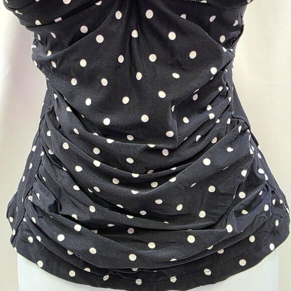NIP TUCK Pin-Up Perfection! Black & White Polka Dot Ruched Tankini Top Size 10 - Picture 5 of 11